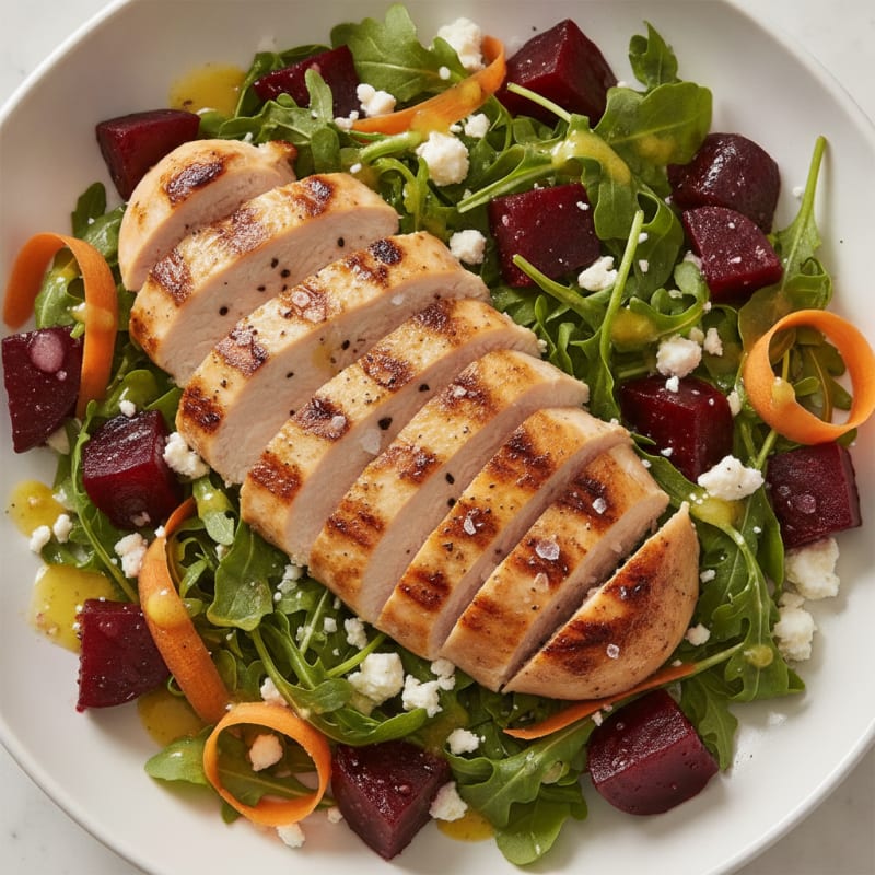 Roasted Beet and Feta Salad with Grilled Chicken