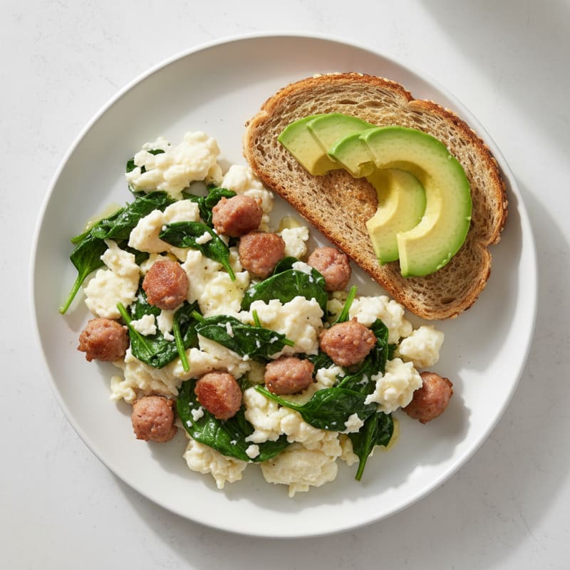 Egg White and Turkey Sausage Scramble with Spinach