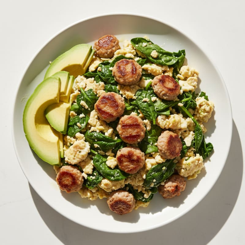 Egg White and Turkey Sausage Scramble with Spinach