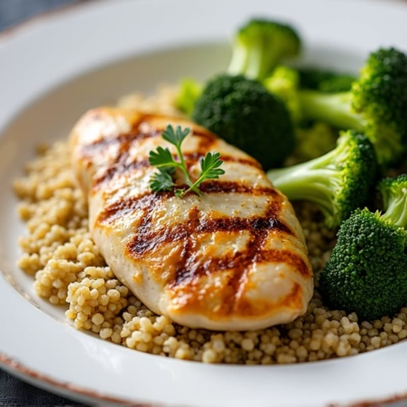 Grilled Lemon Herb Chicken Breast with Quinoa and Roasted Broccoli