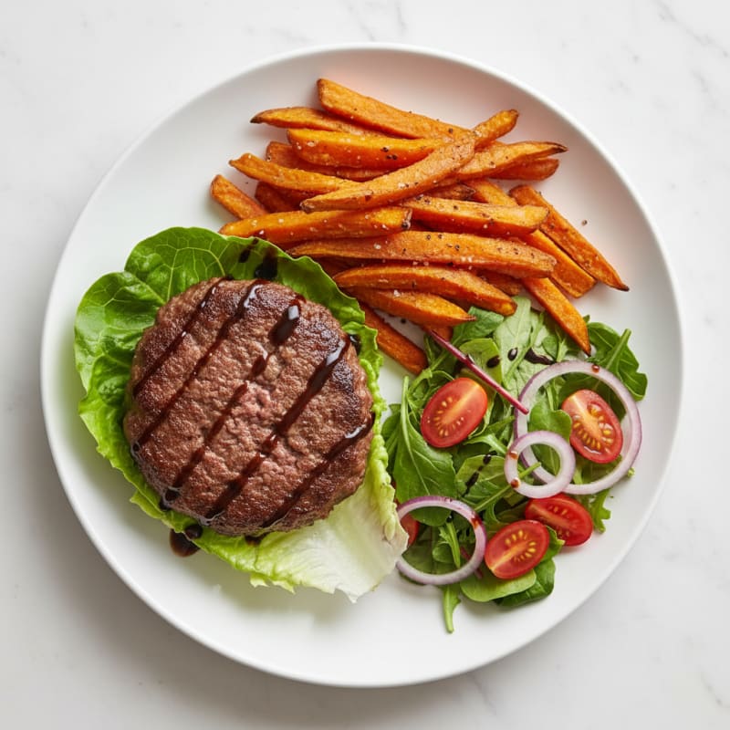 Classic Beef Burger with Sweet Potato Fries