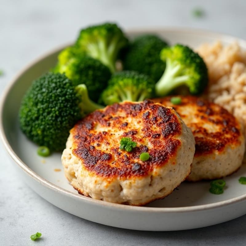 Seared Turkey Patties with Steamed Broccoli and Brown Rice