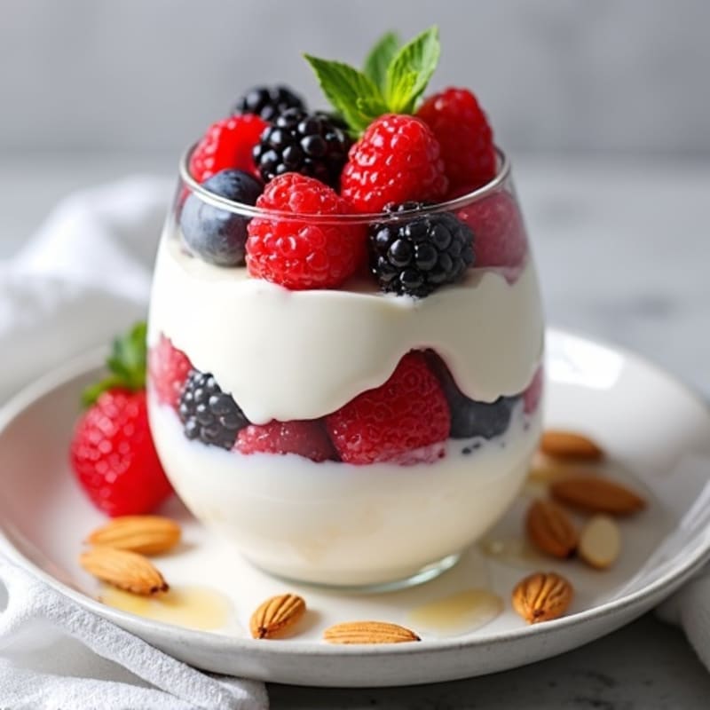 Greek Yogurt Protein Parfait with Mixed Berries and Almonds