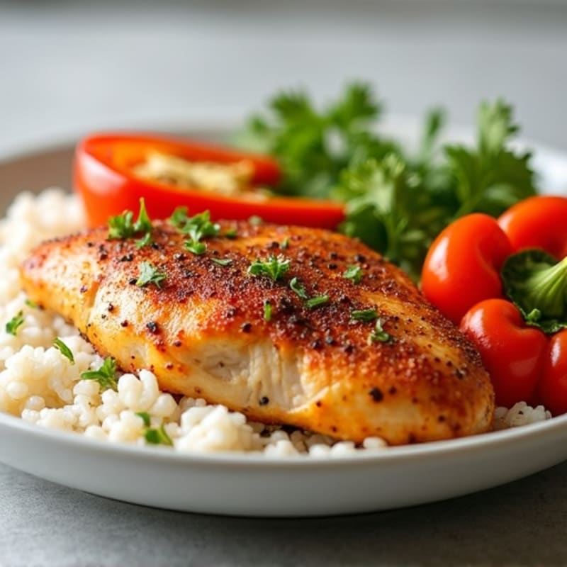 Lean Spiced Chicken with Fluffy Rice and Bell Peppers