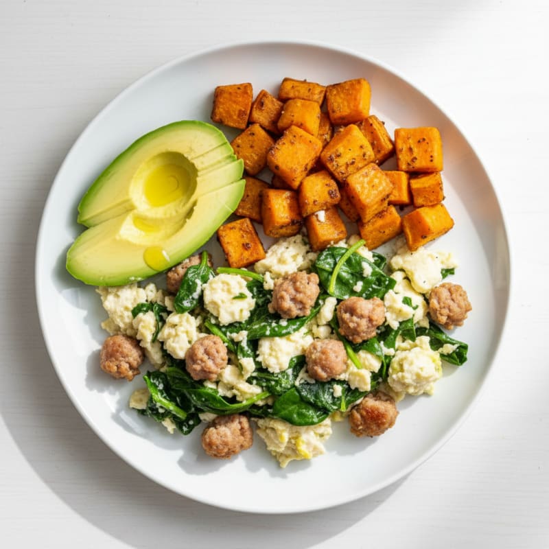 Egg White and Turkey Sausage Scramble with Spinach