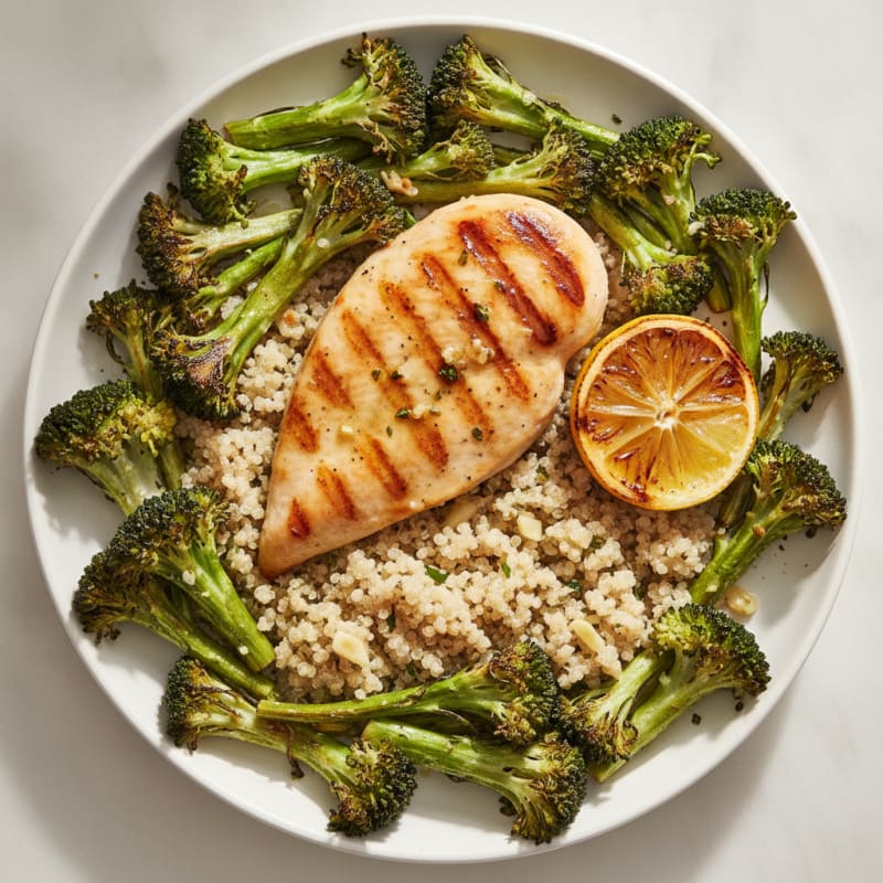Grilled Chicken Breast with Quinoa and Roasted Broccoli