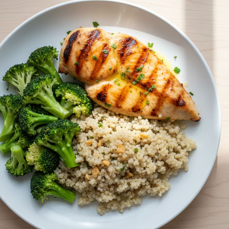 Grilled Chicken Breast with Quinoa and Steamed Broccoli