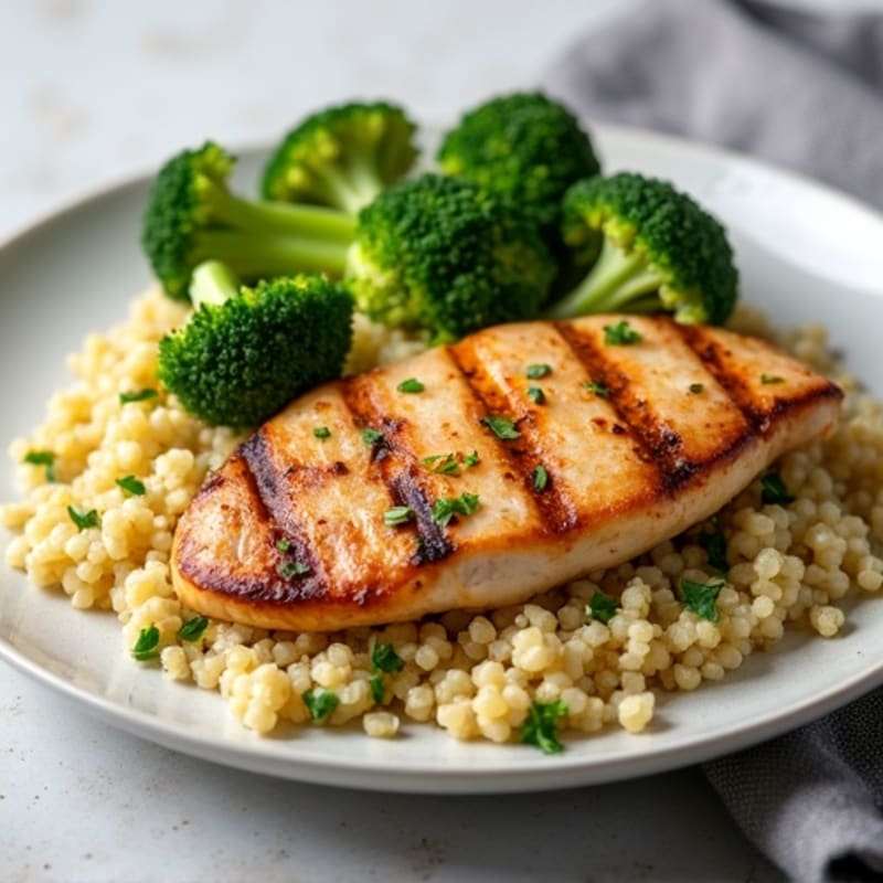 Grilled Chicken Breast with Quinoa and Roasted Broccoli