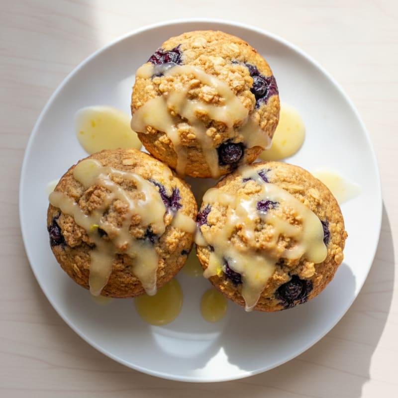 Blueberry Crumble Muffins with Lemon Glaze