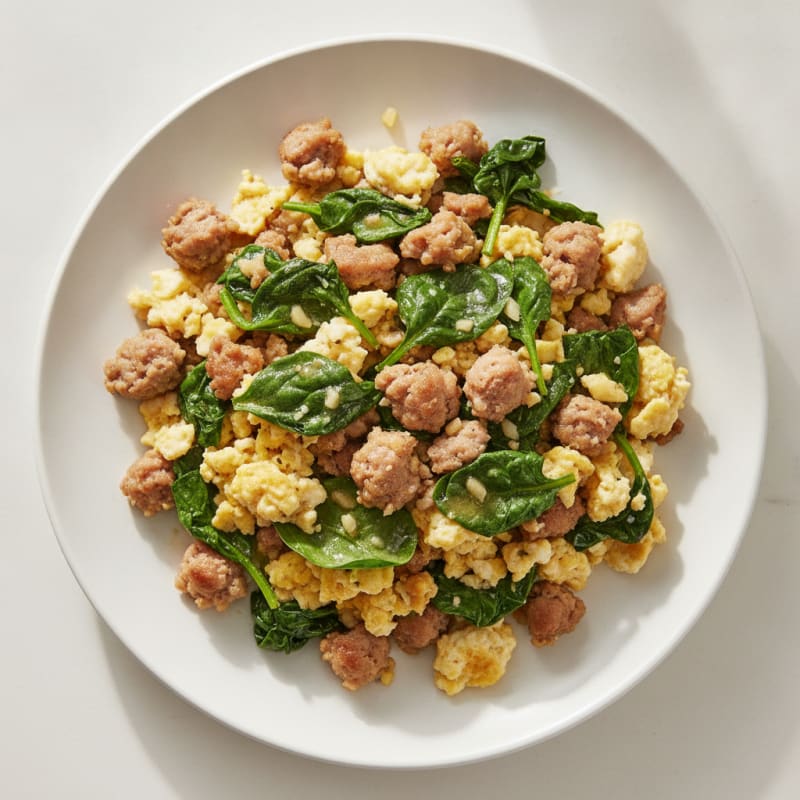Egg White and Turkey Sausage Scramble with Spinach
