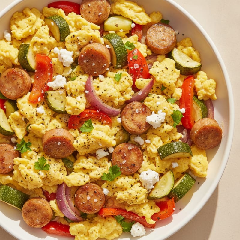 Hearty Scrambled Eggs with Roasted Vegetables