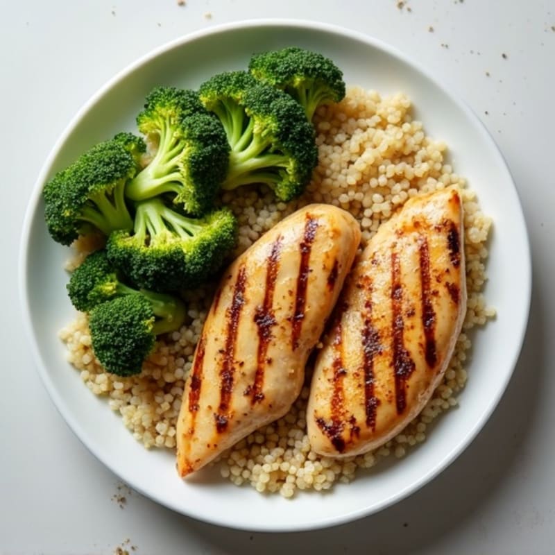 Grilled Chicken Breast with Roasted Broccoli and Quinoa