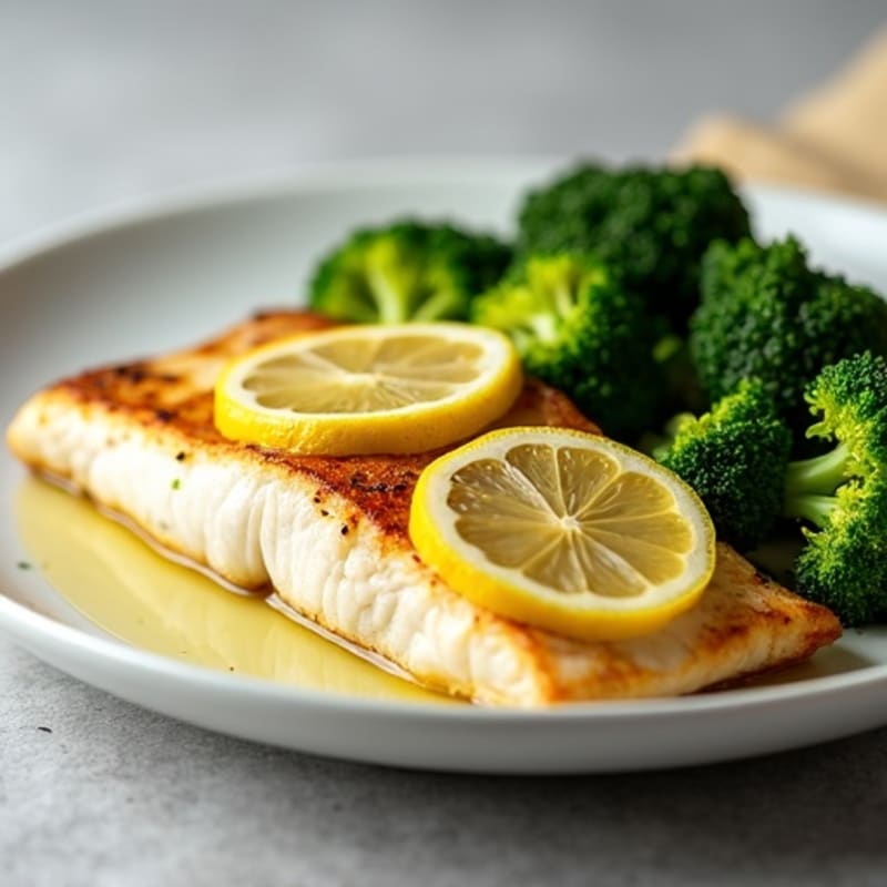Seared Tilapia with Steamed Broccoli and Lemon
