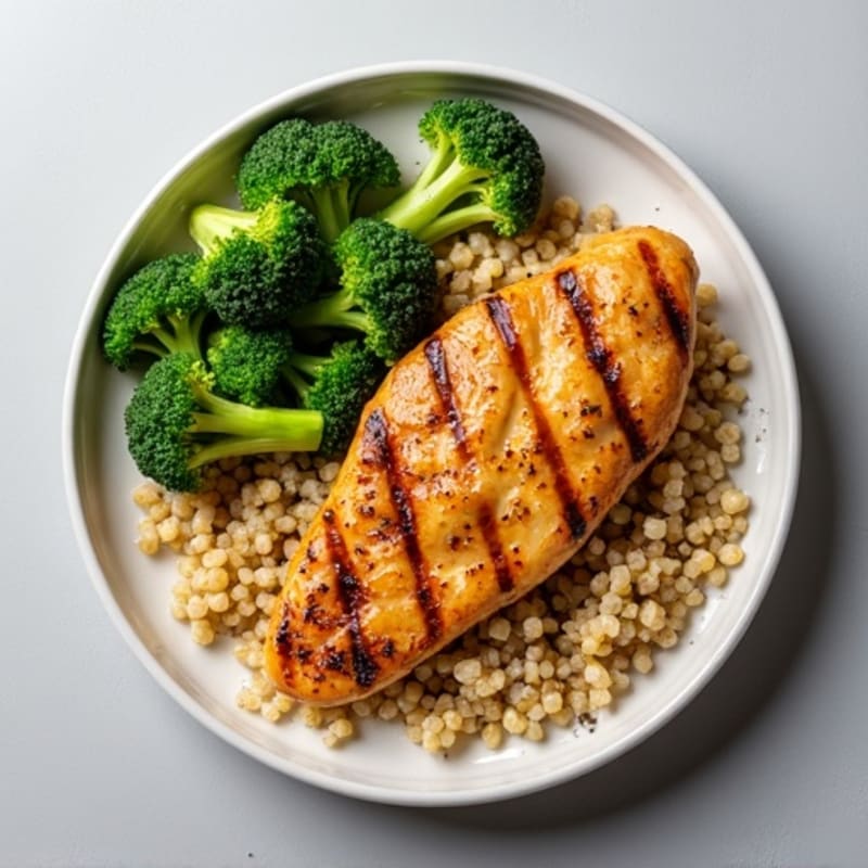 Grilled Chicken Breast with Roasted Broccoli and Quinoa