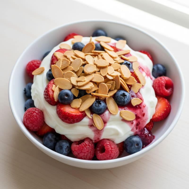 Greek Yogurt Protein Parfait with Mixed Berries and Almonds