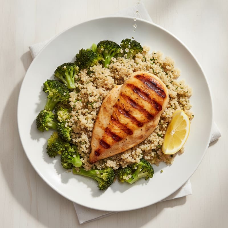 Grilled Chicken Breast with Quinoa and Steamed Broccoli