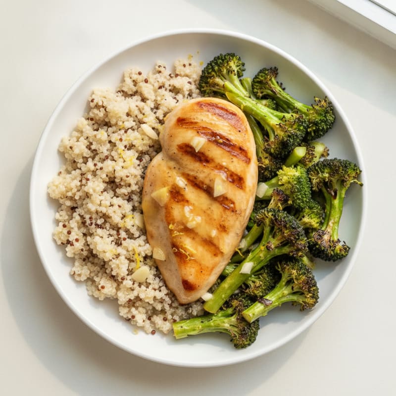 Grilled Chicken Breast with Roasted Broccoli and Quinoa