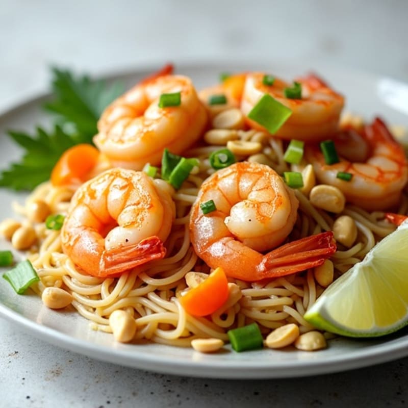 Pan-Seared Shrimp with Tangy Rice Noodles and Crunchy Peanuts