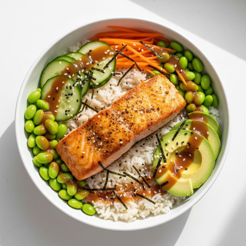 Golden Pan-Seared Salmon Sushi Bowl
