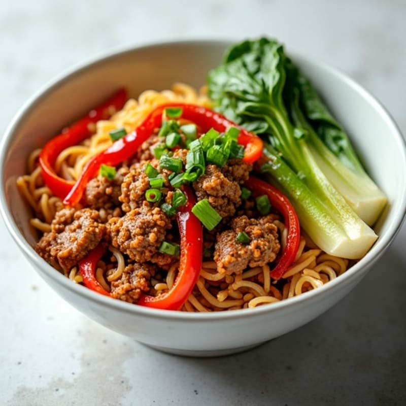 Spicy Ginger-Garlic Ground Pork Noodle Bowl