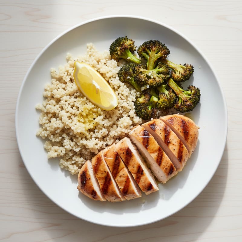 Grilled Chicken Breast with Quinoa and Roasted Broccoli