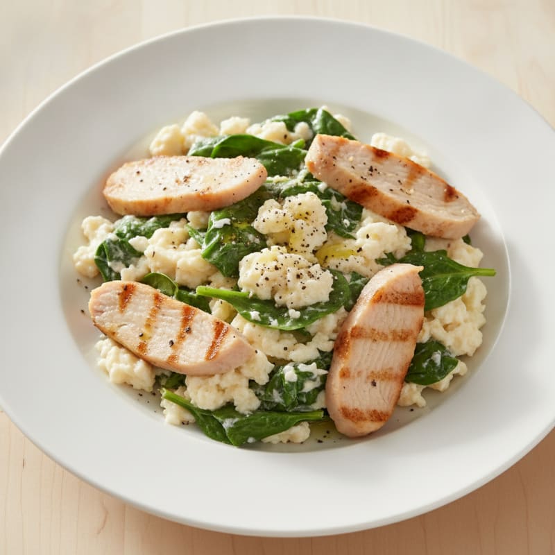 Egg White Spinach Scramble with Grilled Turkey Breast