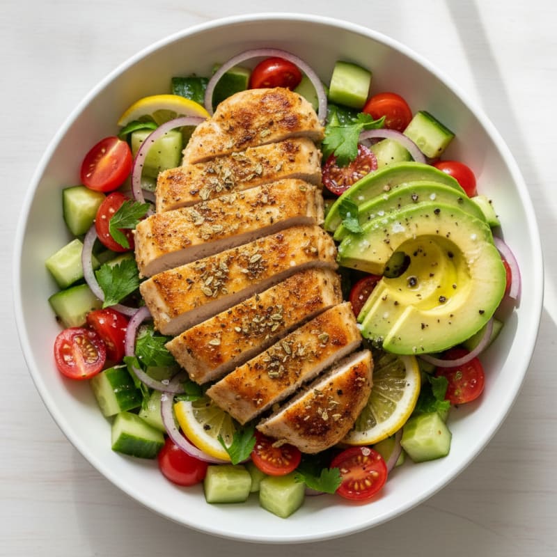 Mediterranean Chicken Avocado Bowl