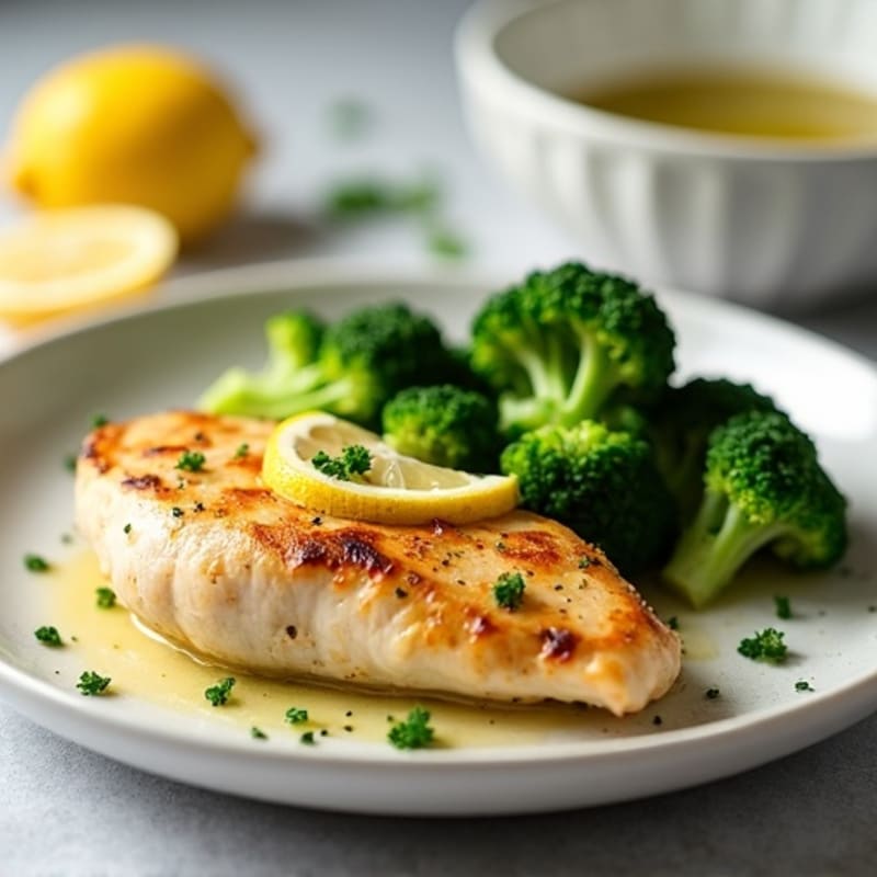 Seared Lemon Garlic Chicken Breast with Steamed Broccoli