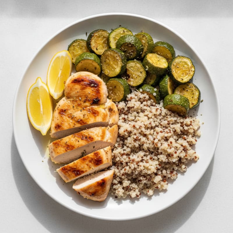 Grilled Chicken Breast with Roasted Zucchini and Quinoa