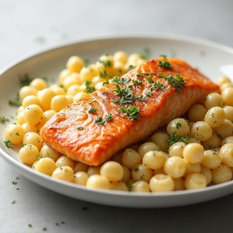 Garlic Lemon Salmon with Creamy Chickpea Pasta