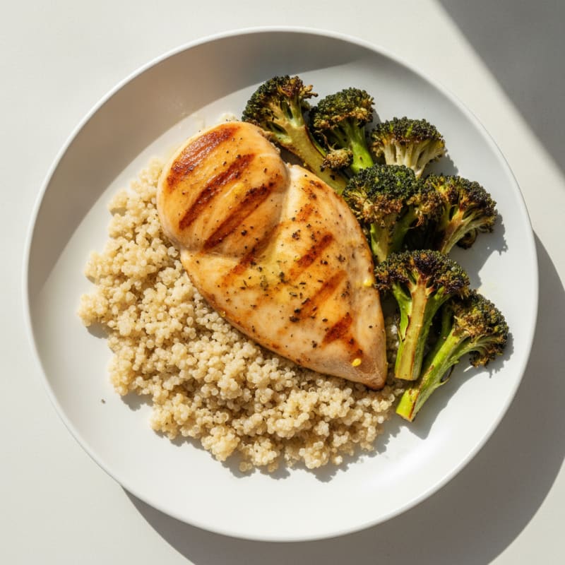 Grilled Chicken Breast with Quinoa and Roasted Broccoli