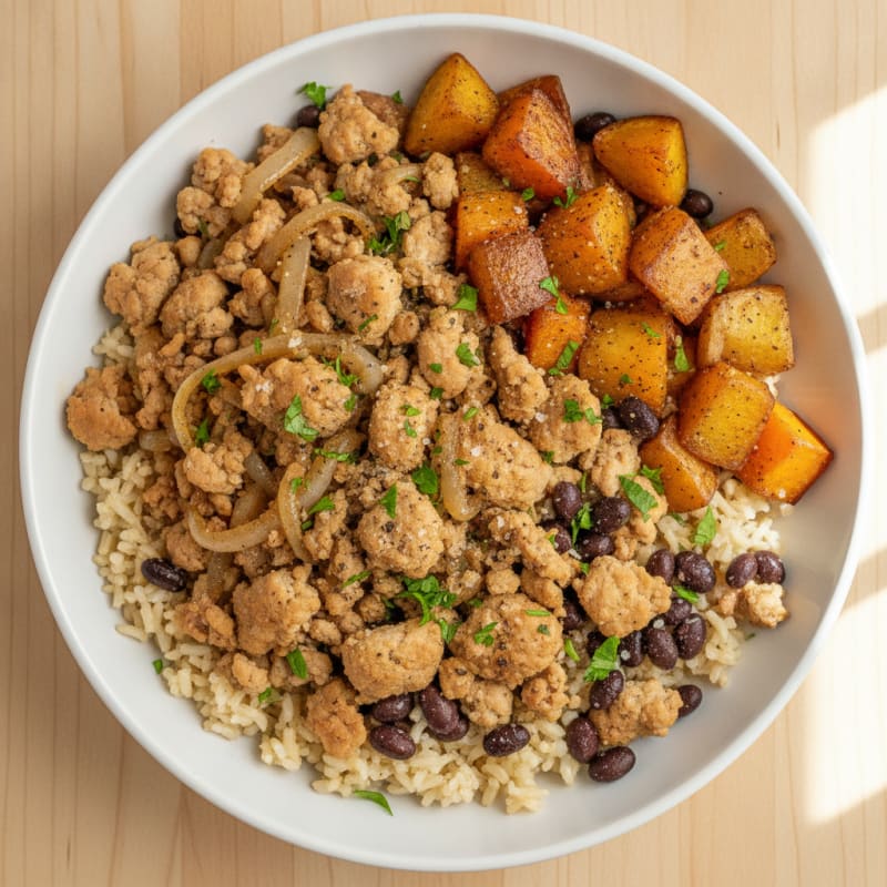 Ground Chicken and Roasted Vegetable Bowl