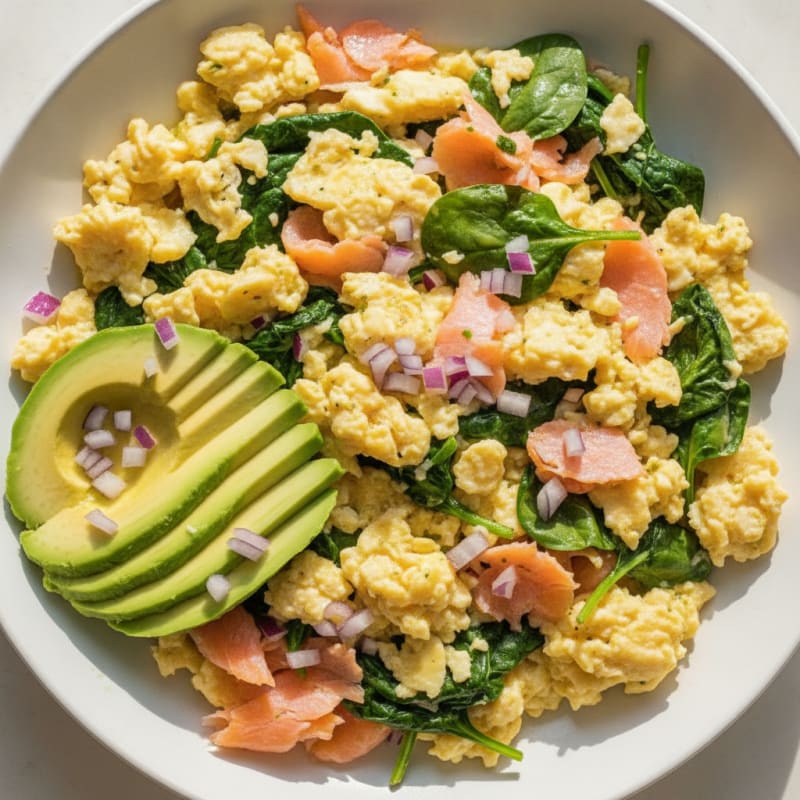 Smoked Salmon Egg Scramble with Spinach