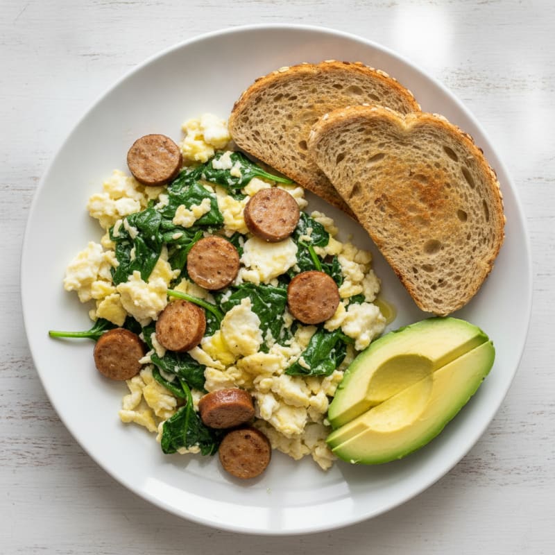Egg White Scramble with Turkey Sausage and Spinach