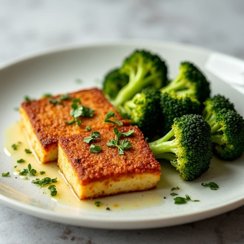 Crispy Herbed Tofu Steaks with Roasted Broccoli