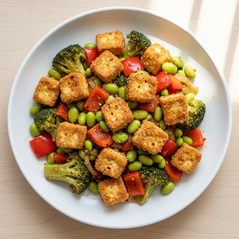 Ginger-Garlic Tofu with Stir-Fried Vegetables