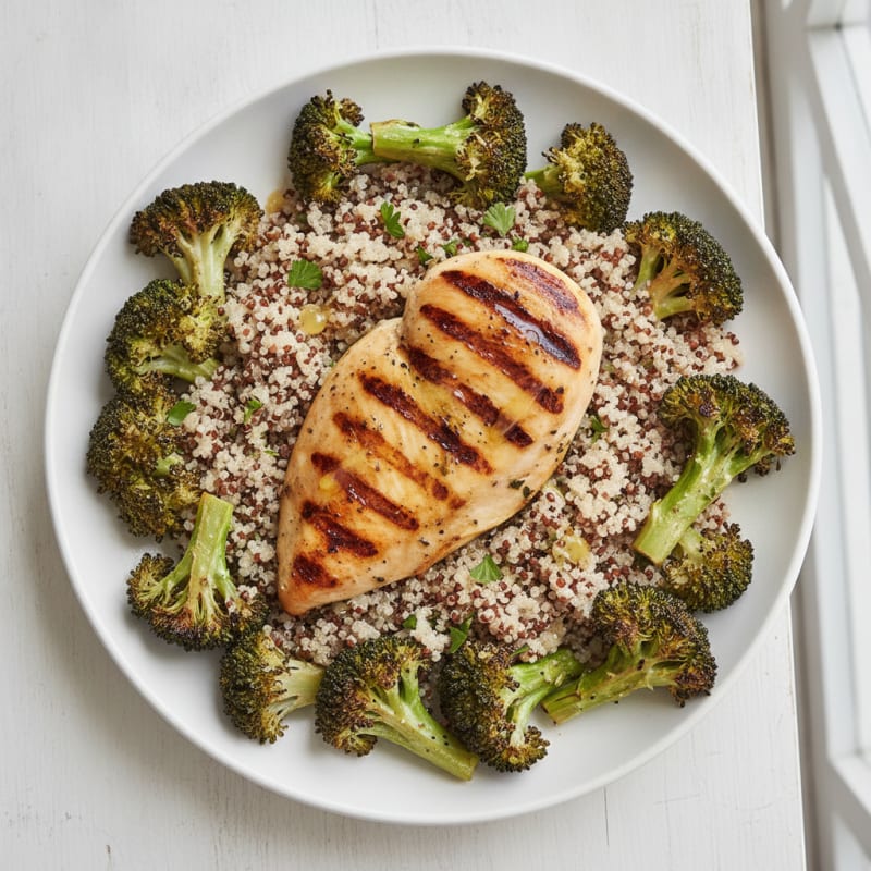 Grilled Chicken Breast with Roasted Broccoli and Quinoa