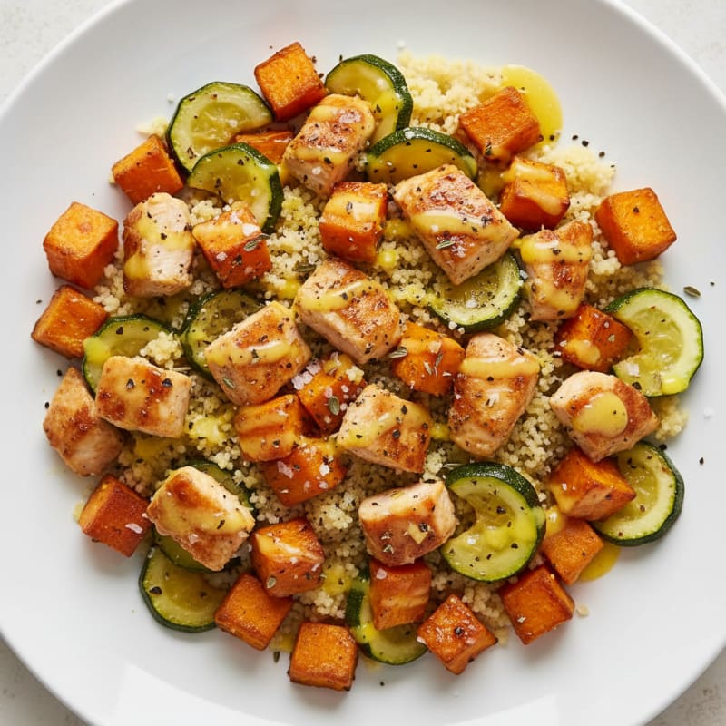 Zesty Roasted Sweet Potato and Zucchini Couscous