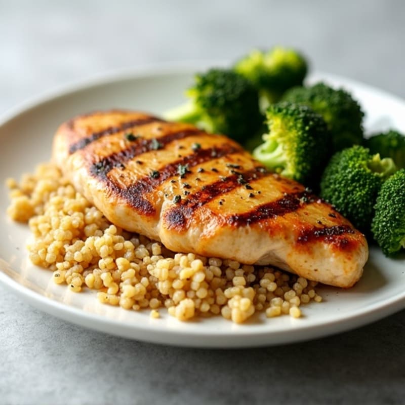 Grilled Chicken Breast with Quinoa and Roasted Broccoli