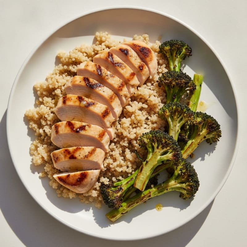 Grilled Chicken Breast with Quinoa and Roasted Broccoli