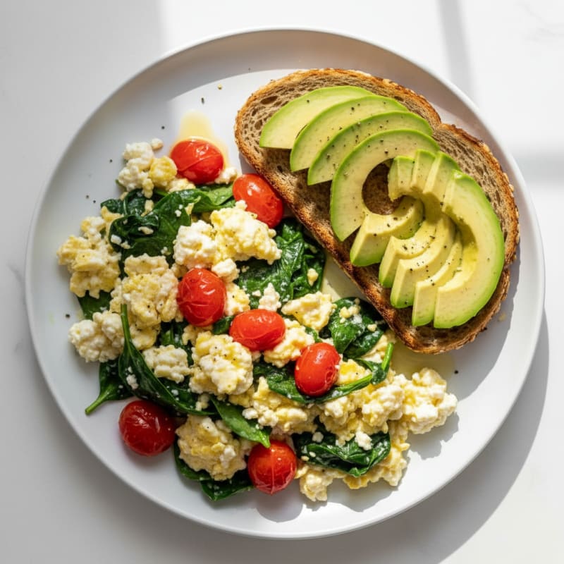 Cottage Cheese Scramble with Spinach and Cherry Tomatoes