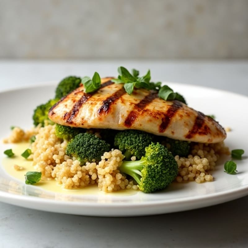 Grilled Chicken Breast with Quinoa and Roasted Broccoli