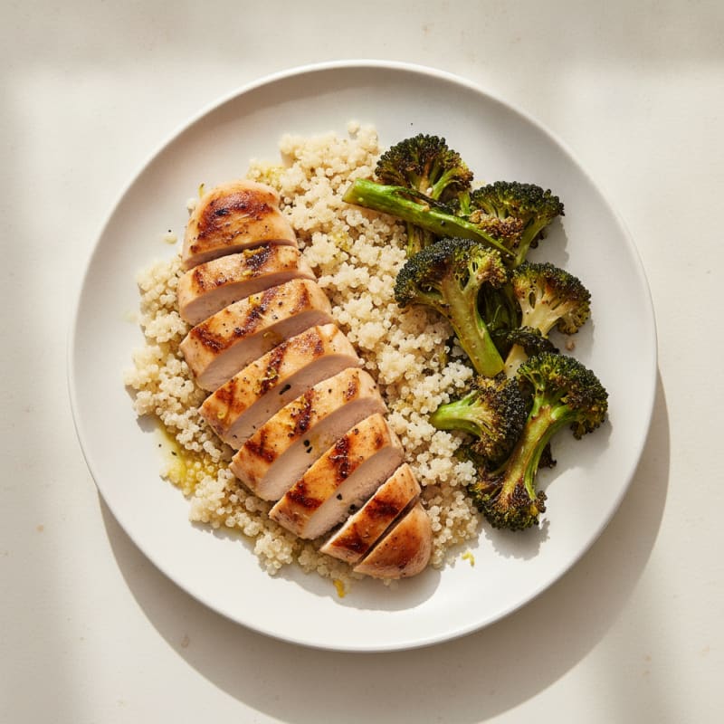 Grilled Chicken Breast with Roasted Broccoli and Quinoa