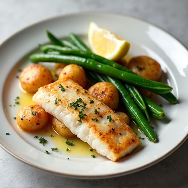 Flaky Hake with Roasted Green Beans and Crispy Potatoes