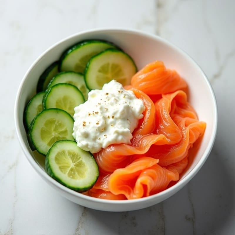 Smoked Salmon and Cottage Cheese Bowl with Sliced Cucumber