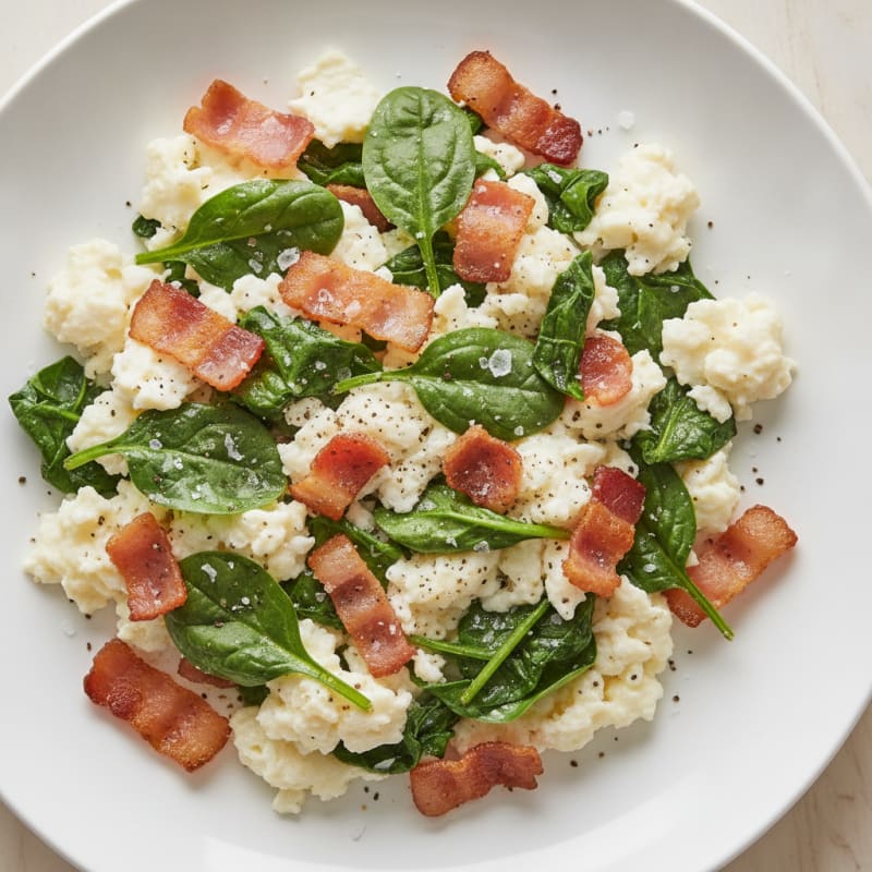 Egg White Scramble with Spinach and Low-Fat Turkey Bacon