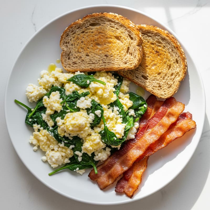 Cottage Cheese Scramble with Spinach and Turkey Bacon