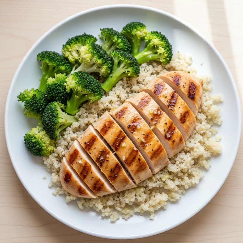 Grilled Chicken Breast with Quinoa and Steamed Broccoli
