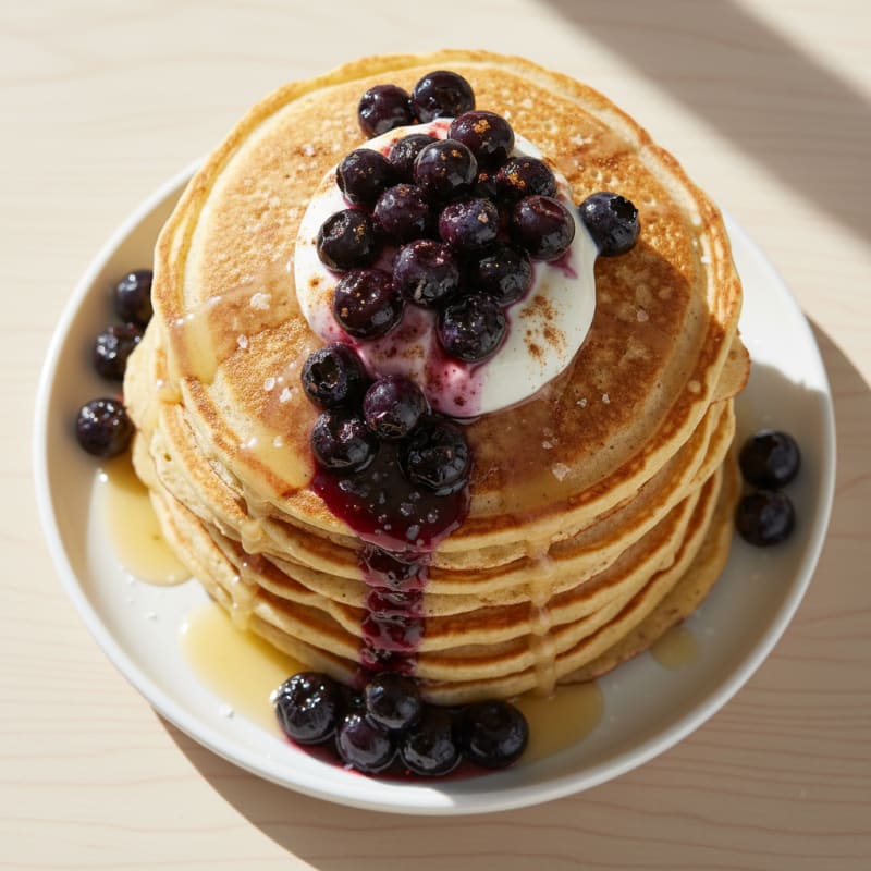 Fluffy Golden Buttermilk Pancakes with Berries