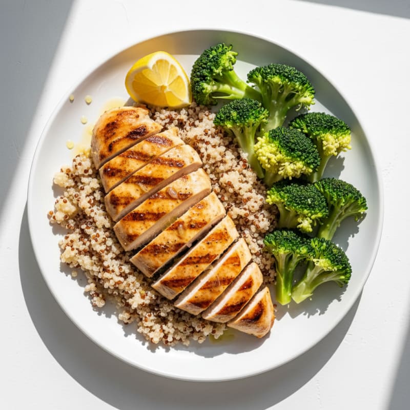 Grilled Chicken Breast with Quinoa and Steamed Broccoli